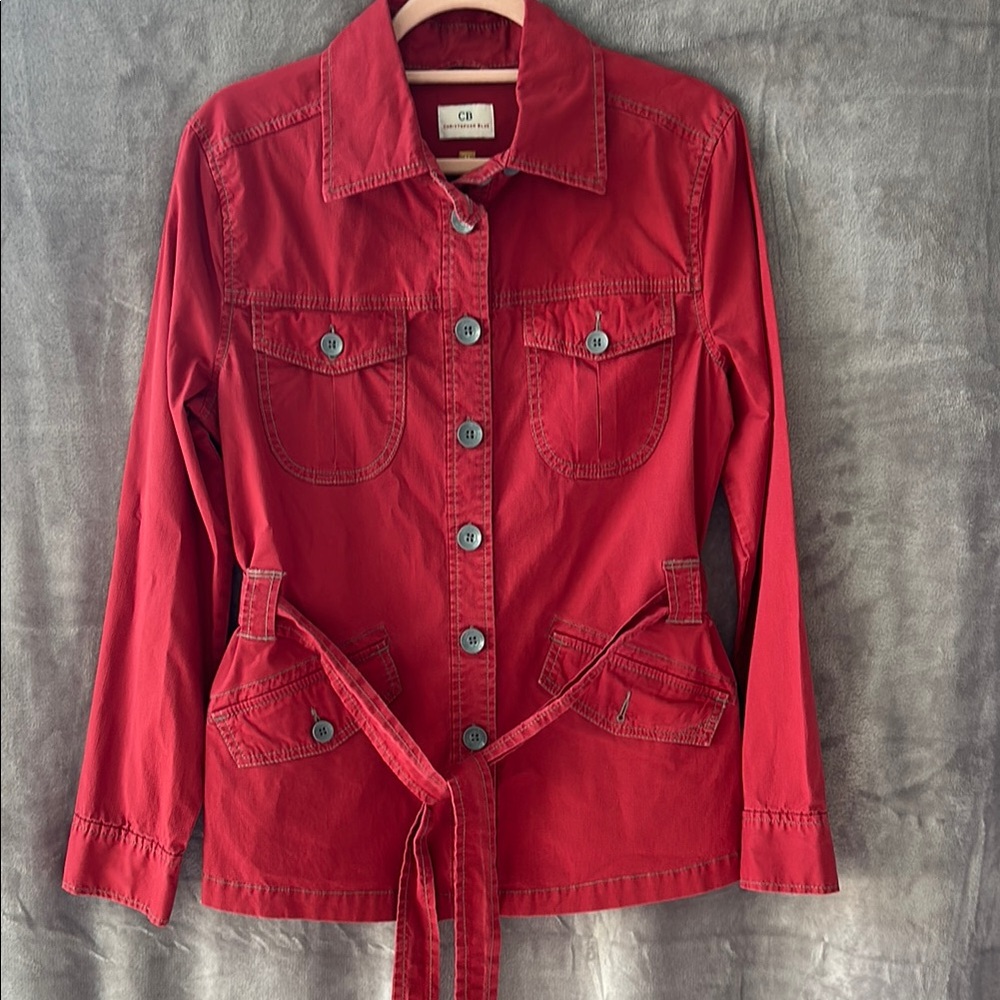 Christopher Blue Red Utility Jacket with Tailored Design